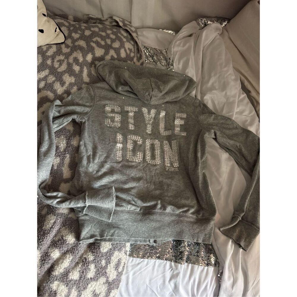 VS pink Full zip up hoodie hooded sweatshirt og y2k vintage bling style  icon